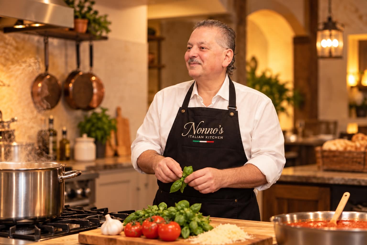 Family cooking Italian food together
